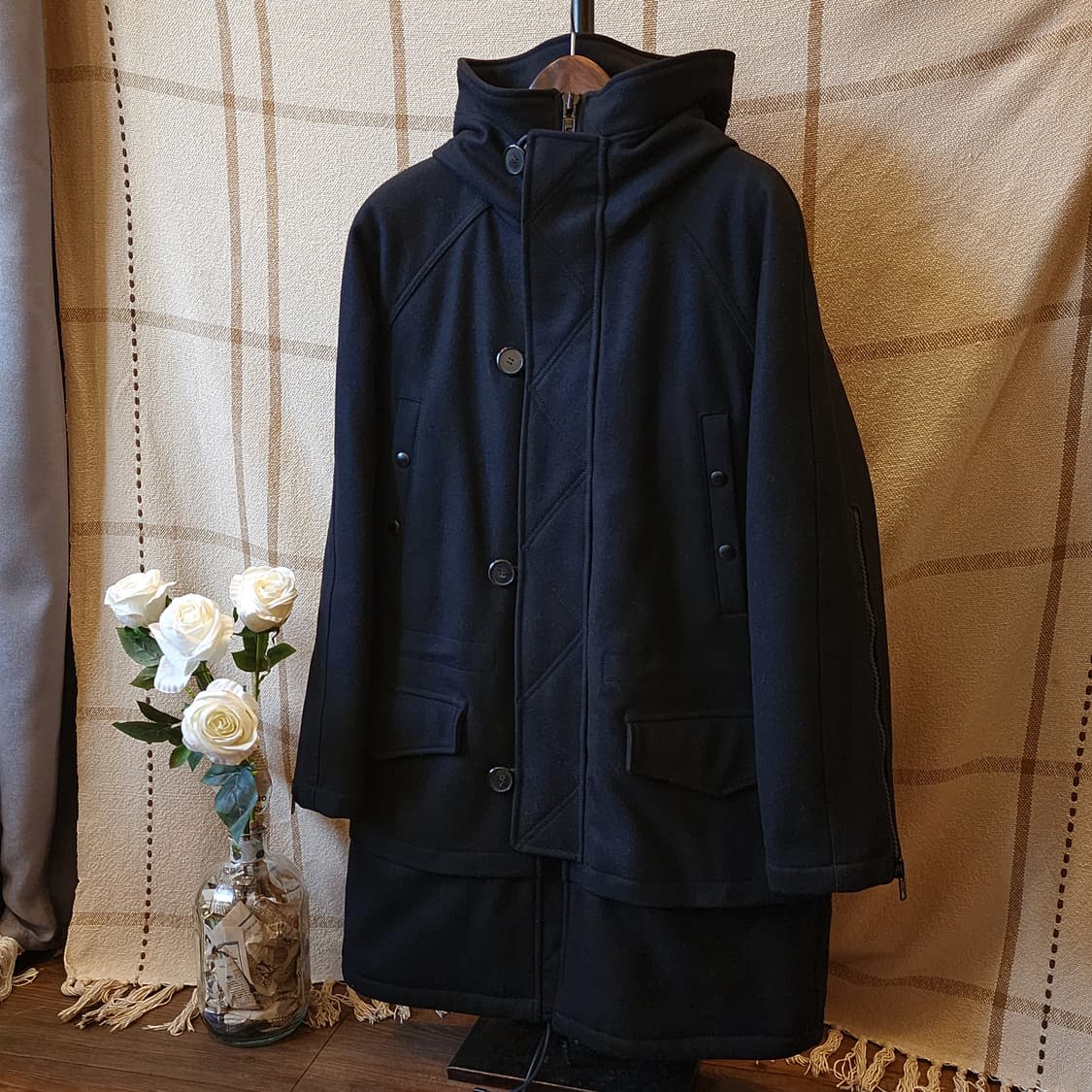 00년대 지방시 헤비울 레이어드 N3B 후드코트 48 오버사이즈 상품이미지1