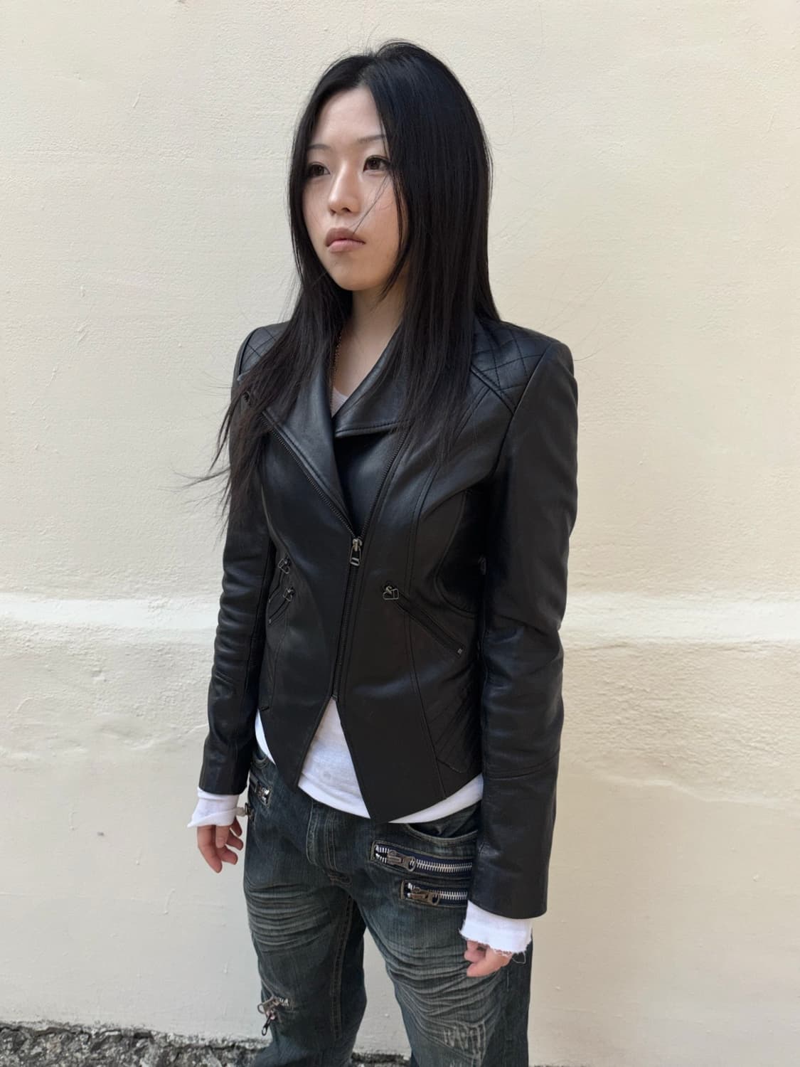 Multi zipper leather biker jacket 상품이미지4