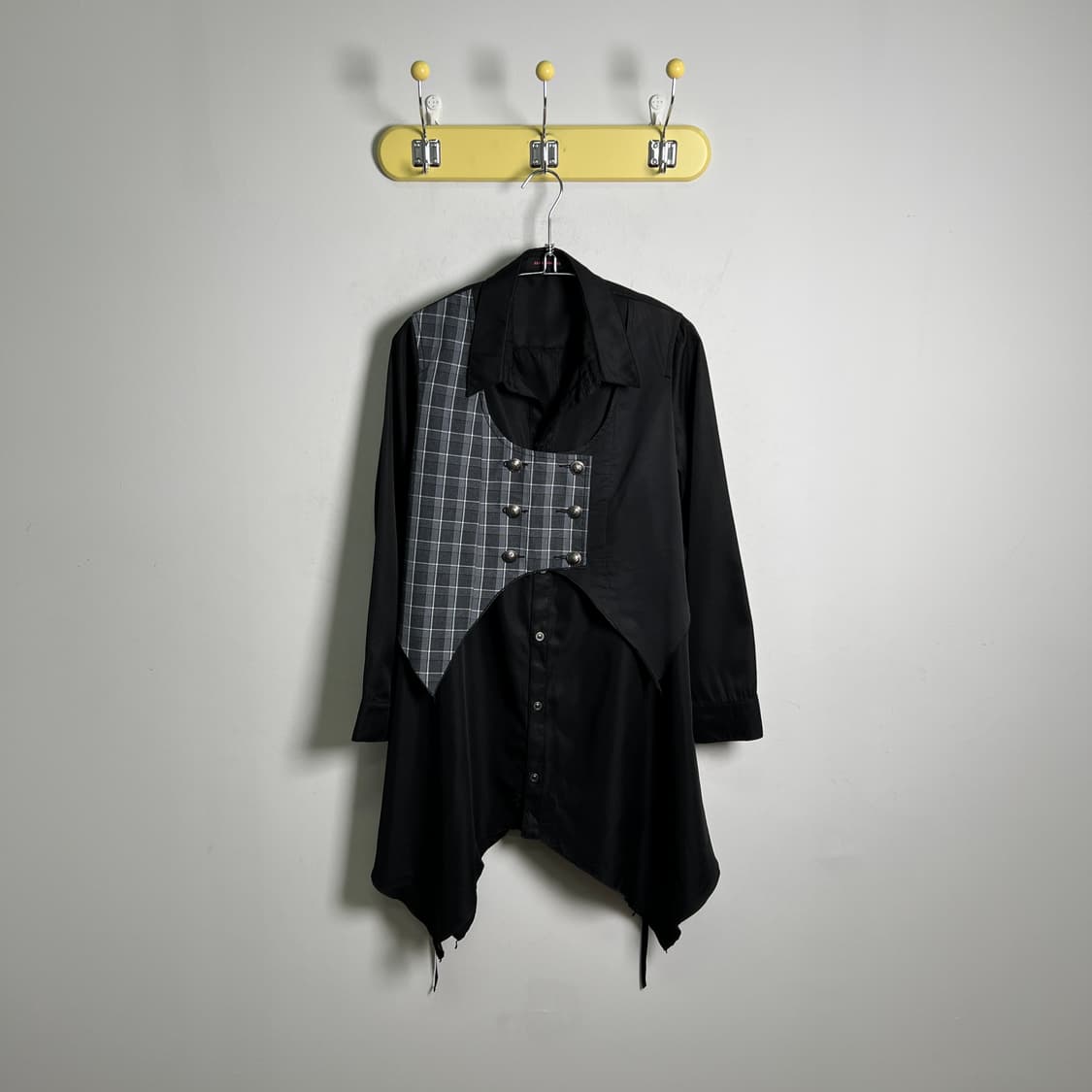 알곤퀸즈 베스트 체크 믹스 블랙 롱 셔츠 원피스 상품이미지2