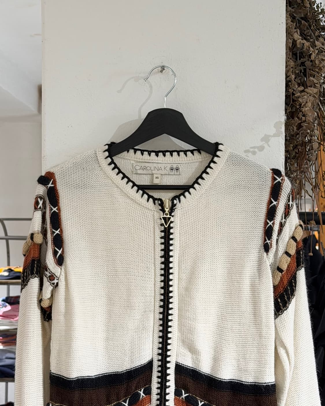 빈티지 캐롤리나 케이 아이보리 배색 니트 집업 가디건 상품이미지4