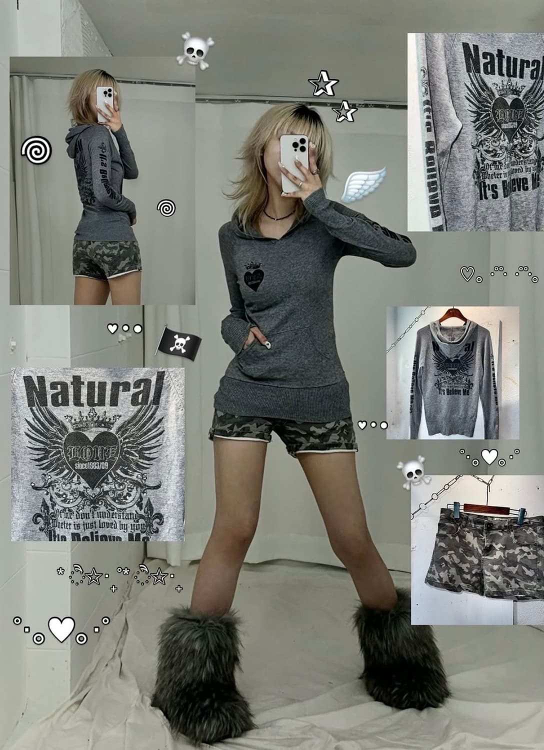 대장 y2k 그런지 펑크 딱붙 후드티 코디 세트 상품이미지2