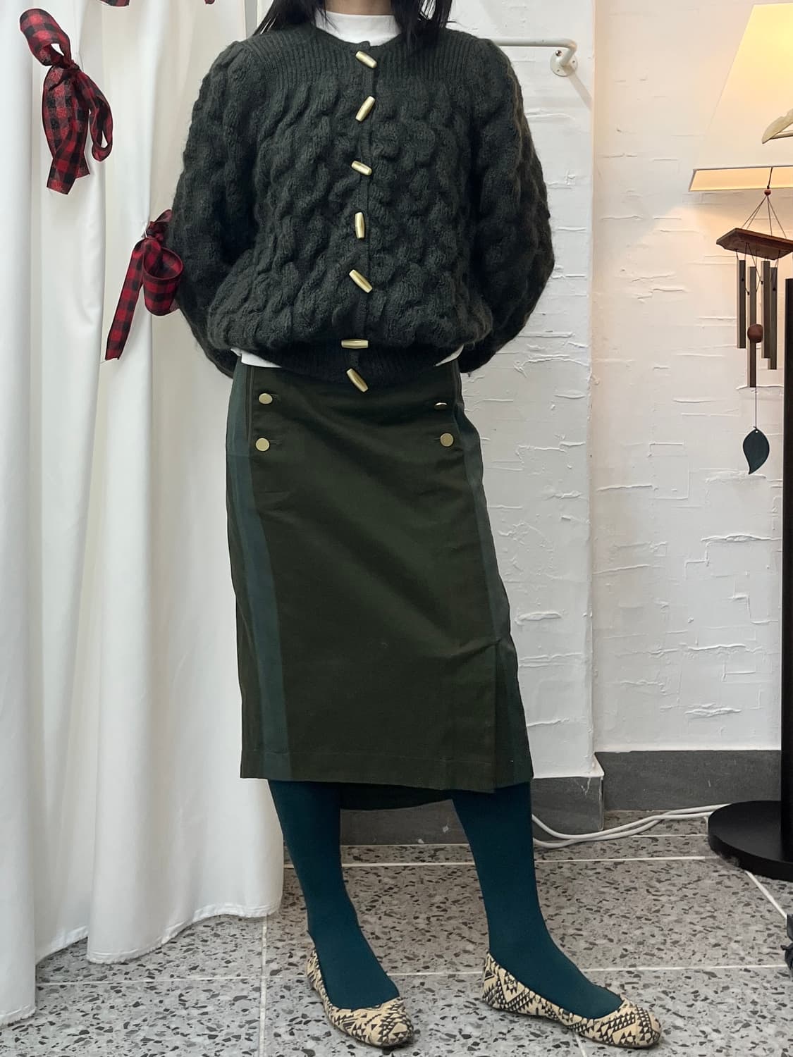 gold buttons midiskirt 상품이미지2