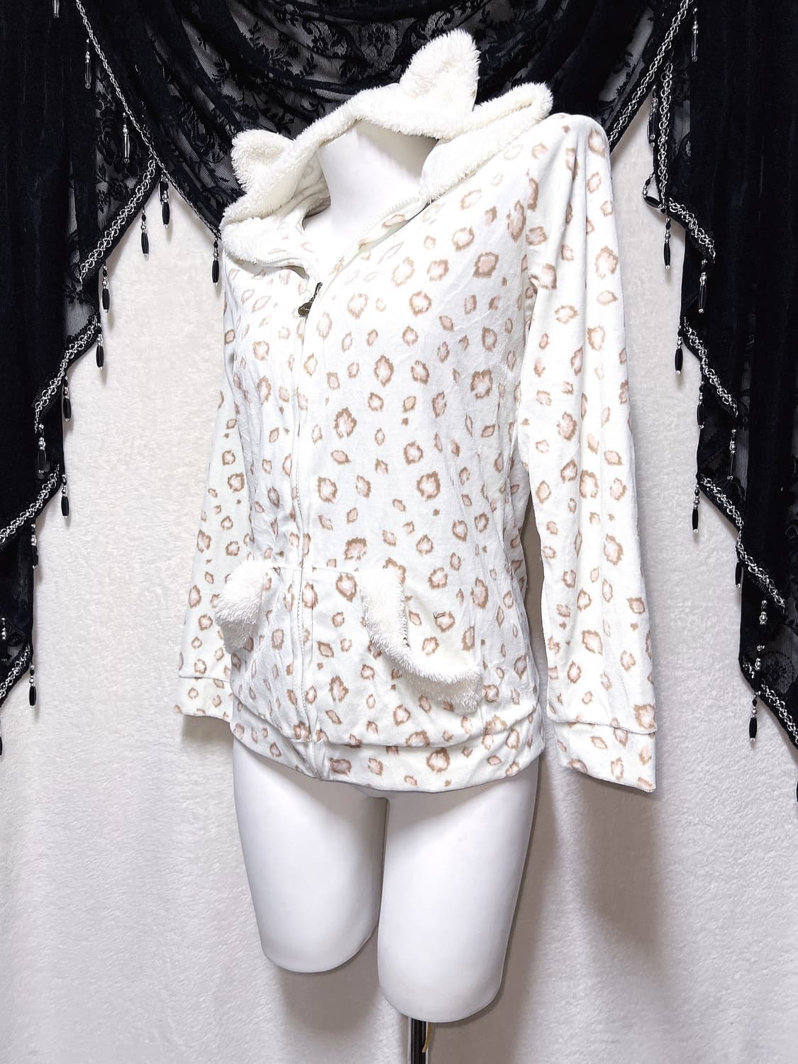 슈가돌 레오파드 호피 민트 네코미미 퍼후드집업 룸웨어 홈잠옷 갸루 핀터 상품이미지2