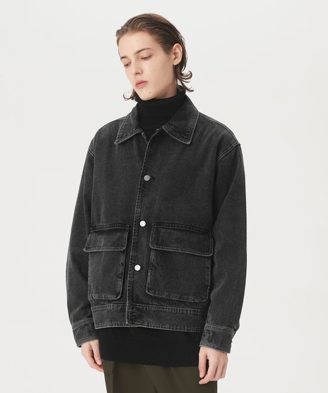 cocl 커스텀어클락 데님 크롭 자켓 흑청 상품이미지3