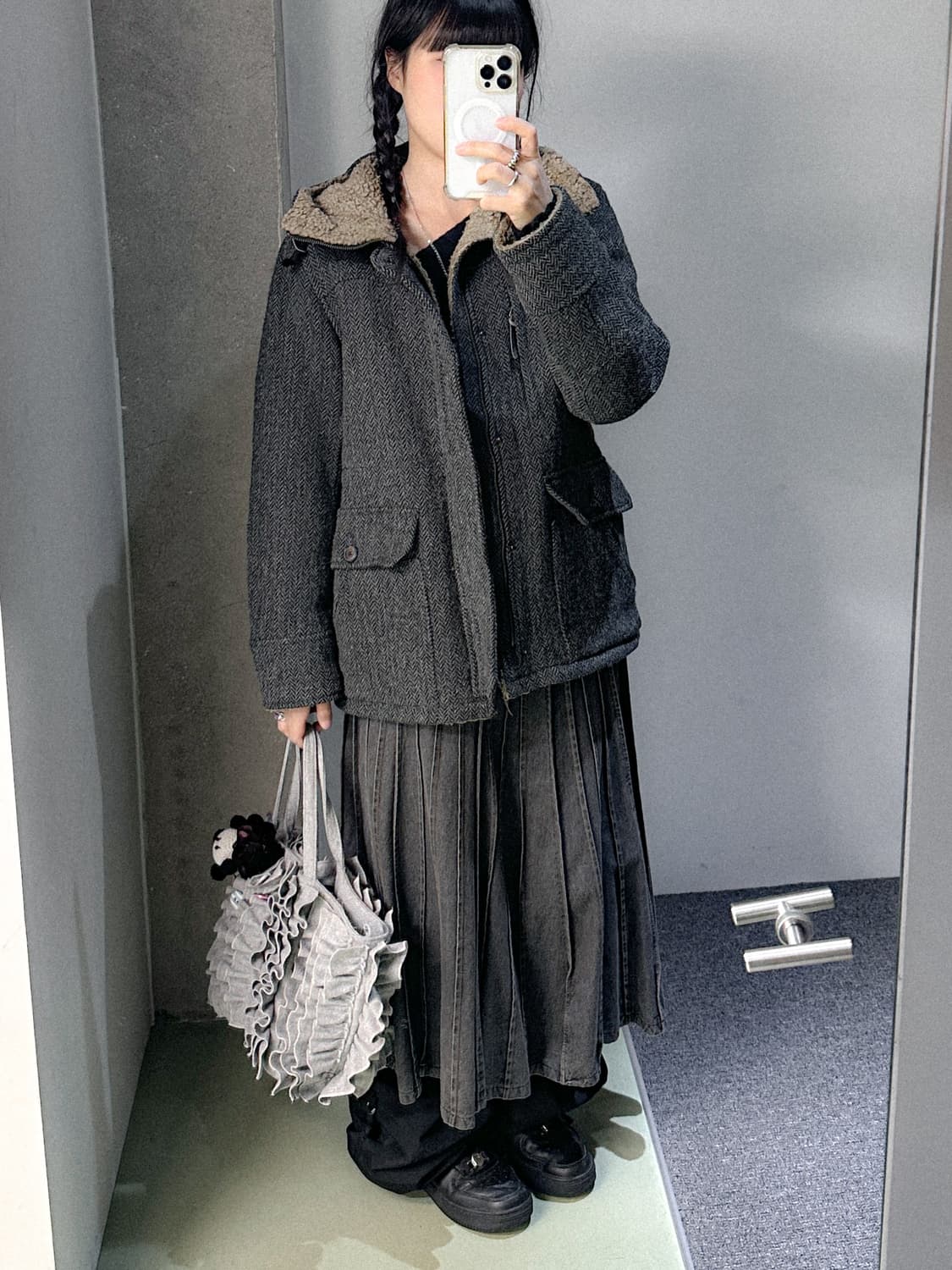 gray denim pleats skirt 상품이미지3