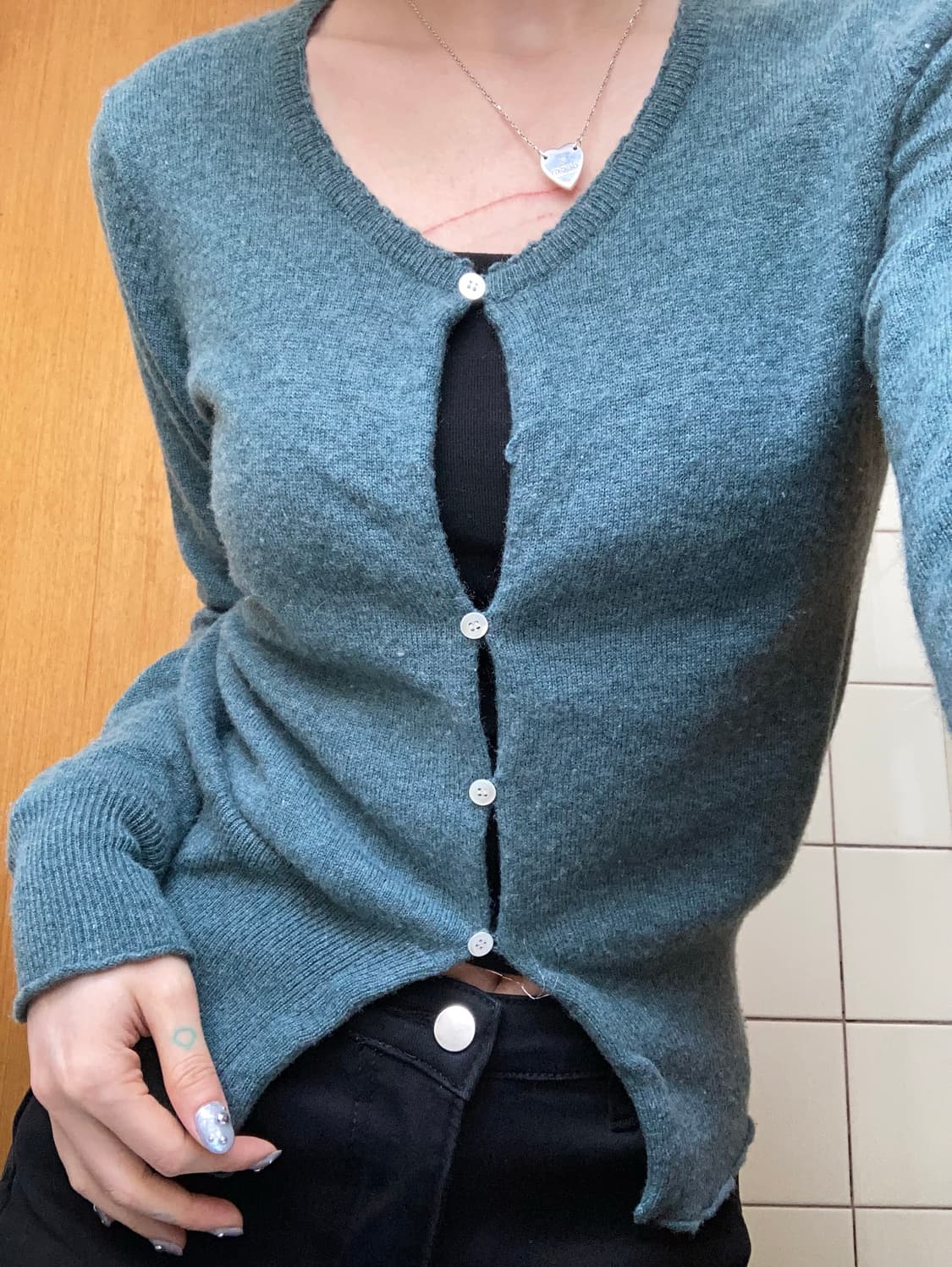 어두운 민트 가디건 상품이미지1