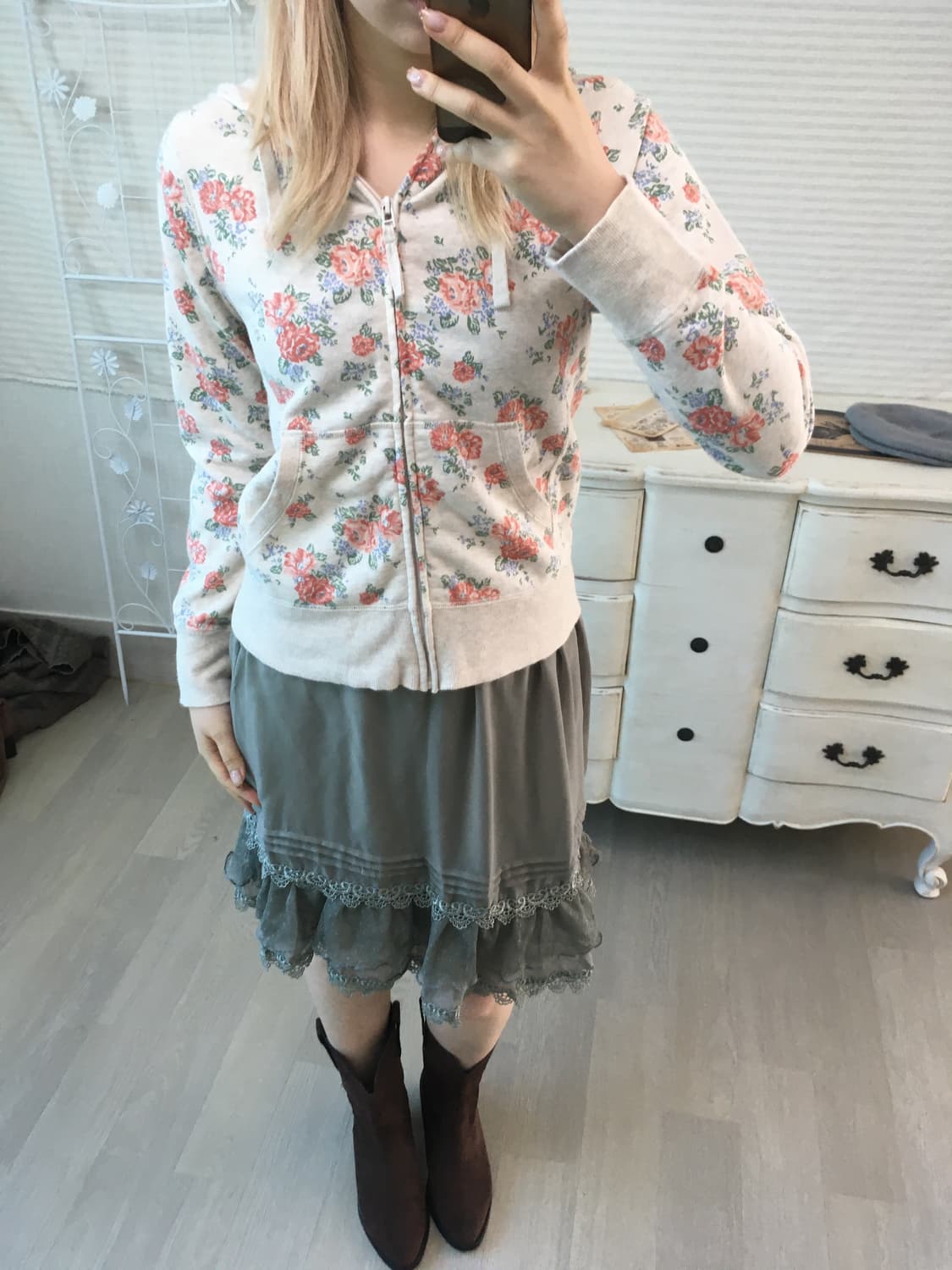 jpn vintage 플로럴 패턴 후드 집업 상품이미지4