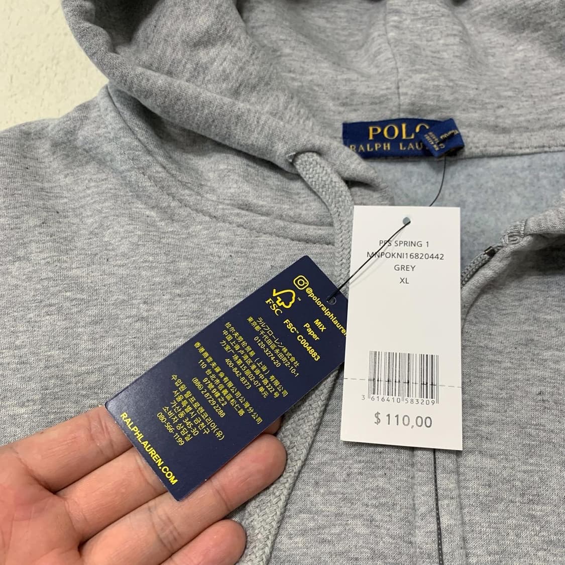 폴로 그레이 후드집업 새상품 XL 105 상품이미지3