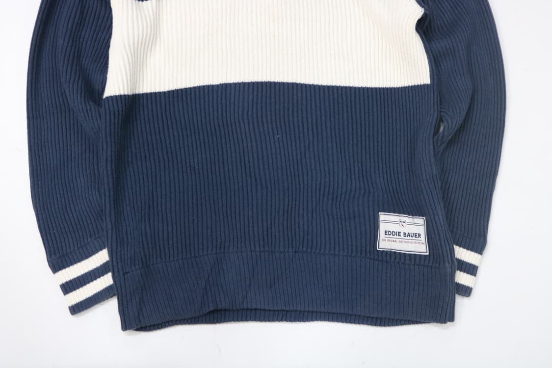 에디바우어 빈티지 네이비 화이트 배색 버튼 하프넥 니트 (L) 상품이미지4