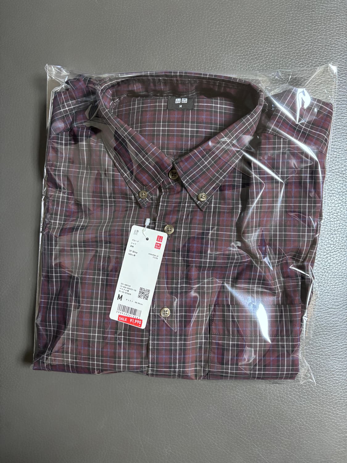 유니클로 브로드클로스셔츠(긴팔)체크D 19wine M 상품이미지1