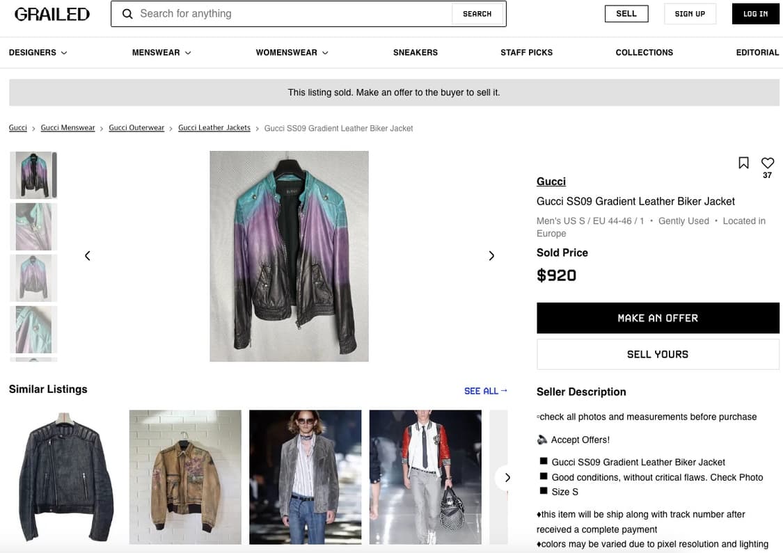 구찌 09ss 그라데이션 레더 바이커 자켓 상품이미지10