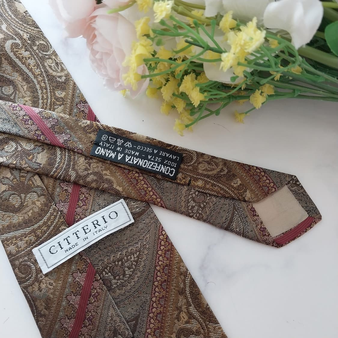 치레리오 실크 브라운 페이즐리 패턴 넥타이 9.4cm A+등급 K1304 상품이미지9