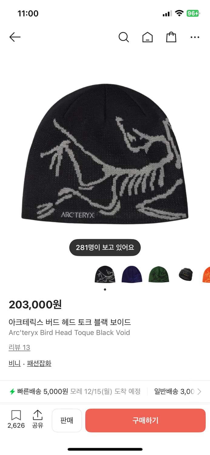 아크테릭스 버드 헤드 토크 비니 블랙 상품이미지1