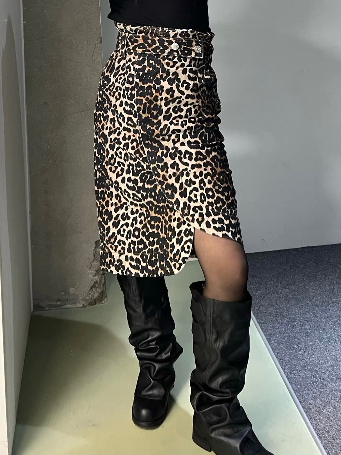 가니 레오파드 비대칭 데님 스커트 상품이미지2