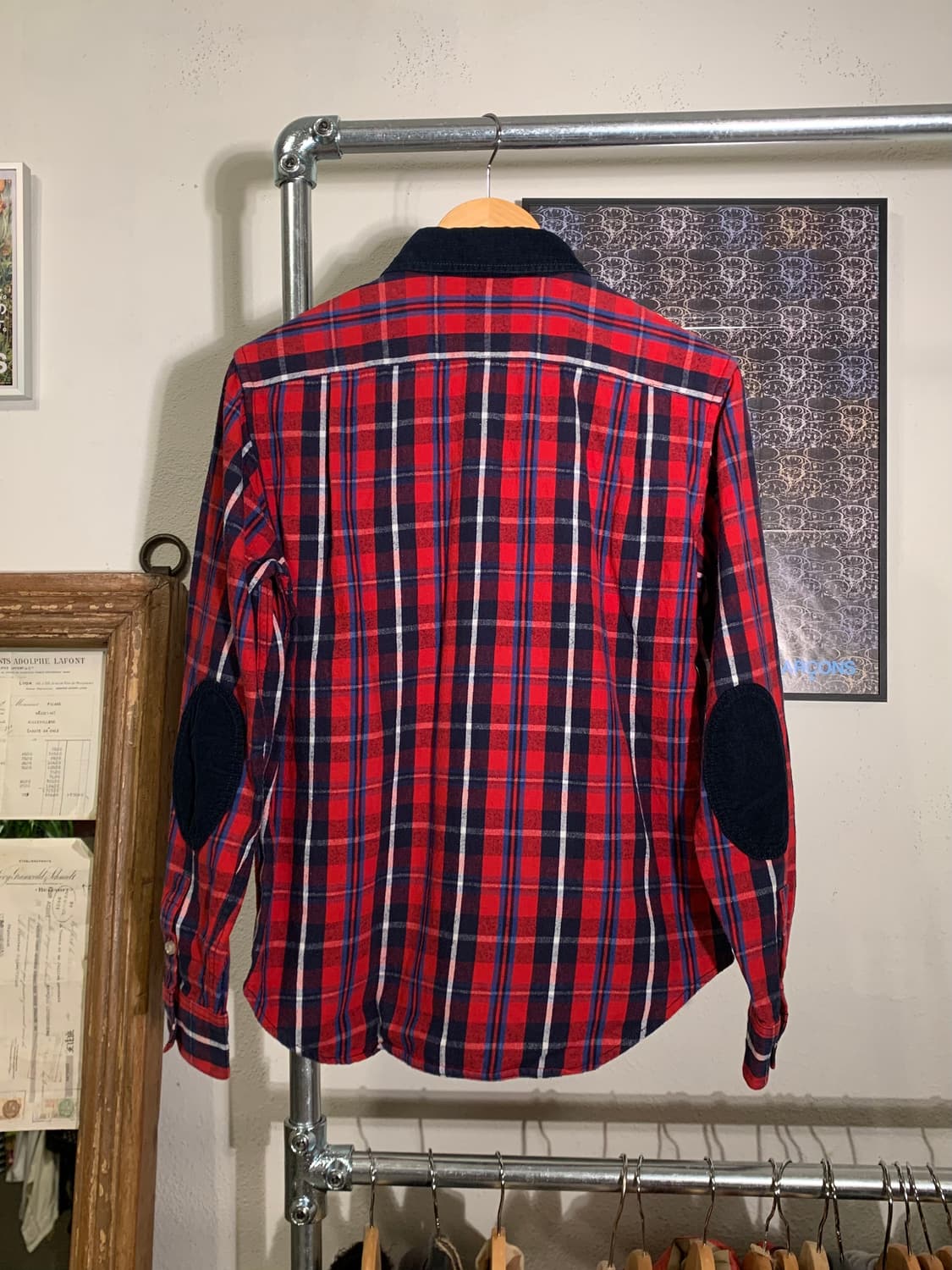 00’s stussy 코듀로이 카라 엘보우패치 체크 패턴 마운틴 셔츠 상품이미지1