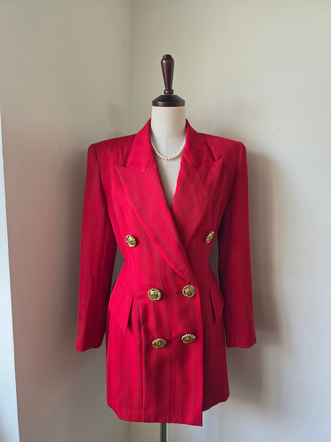 레드 스트라이프 금장 더블 버튼 브레스티드 자켓 상품이미지1
