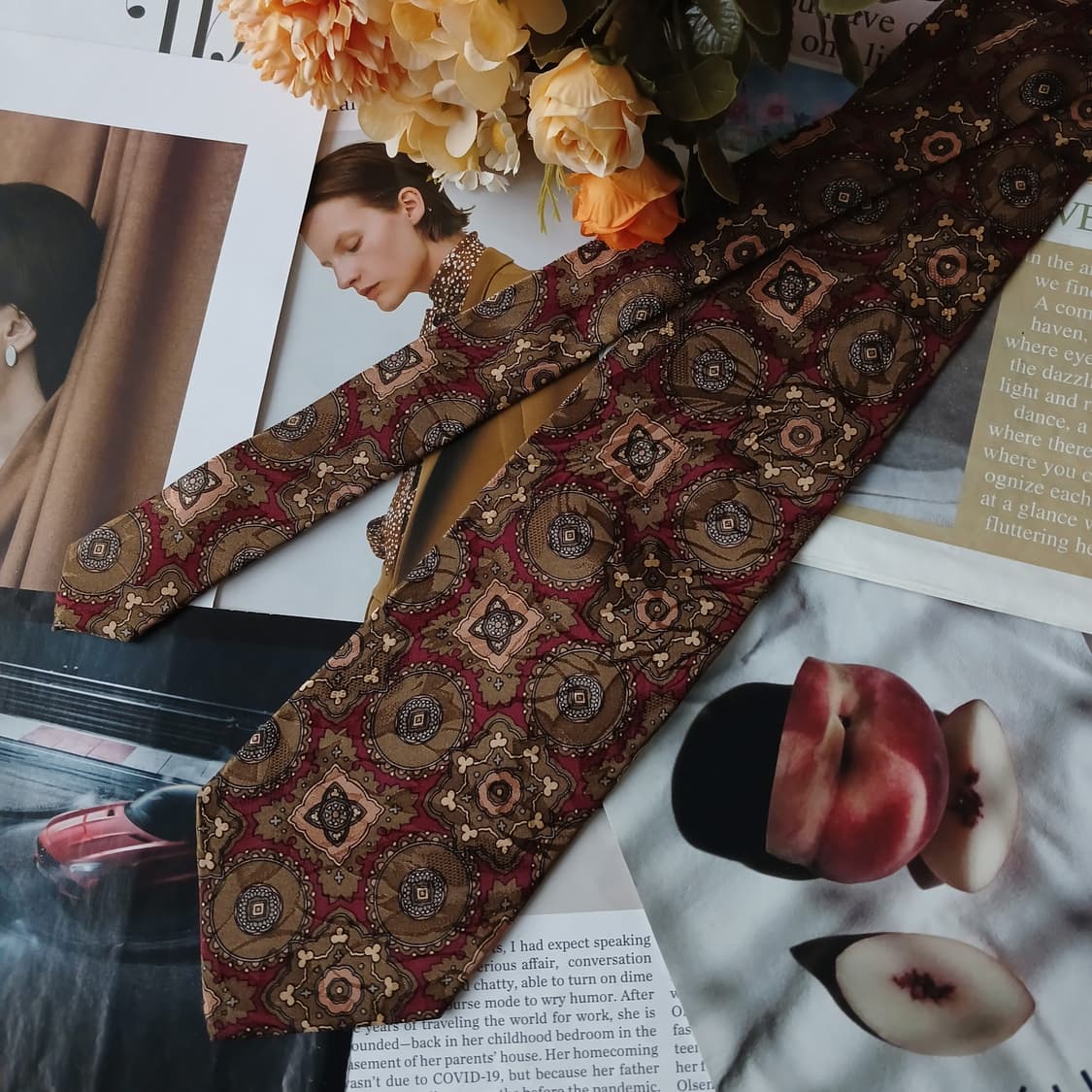 아쿠아스큐텀 실크 클래식 패턴 넥타이 9.5cm A+~A등급 A19785 상품이미지3