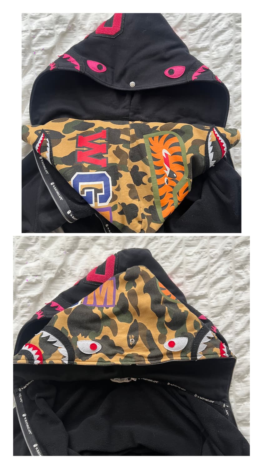 베이프 x 언디피티드 샹하이 한정 더블 샤크 후디 (BLACK / PIN 상품이미지9