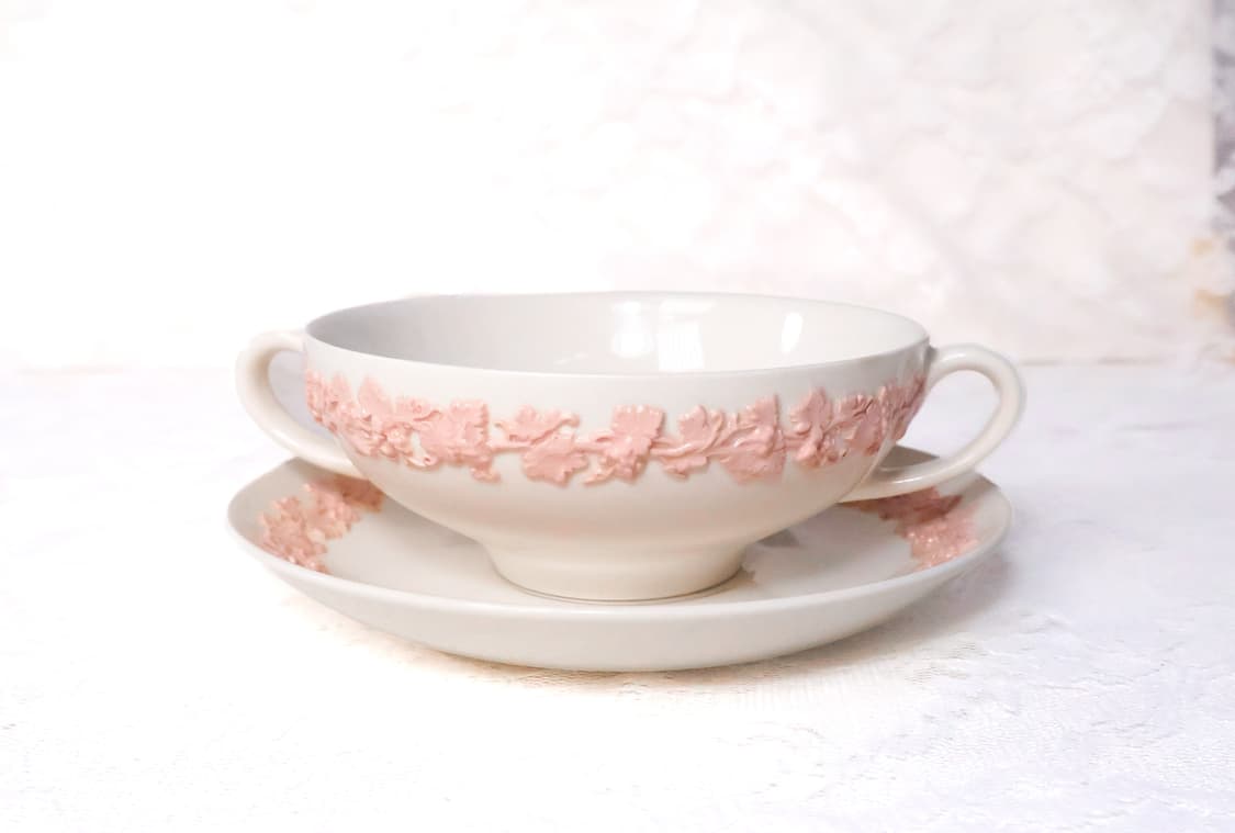 [영국앤틱]웨지우드 퀸즈웨어 핑크온크림 양손스프볼 상품이미지2