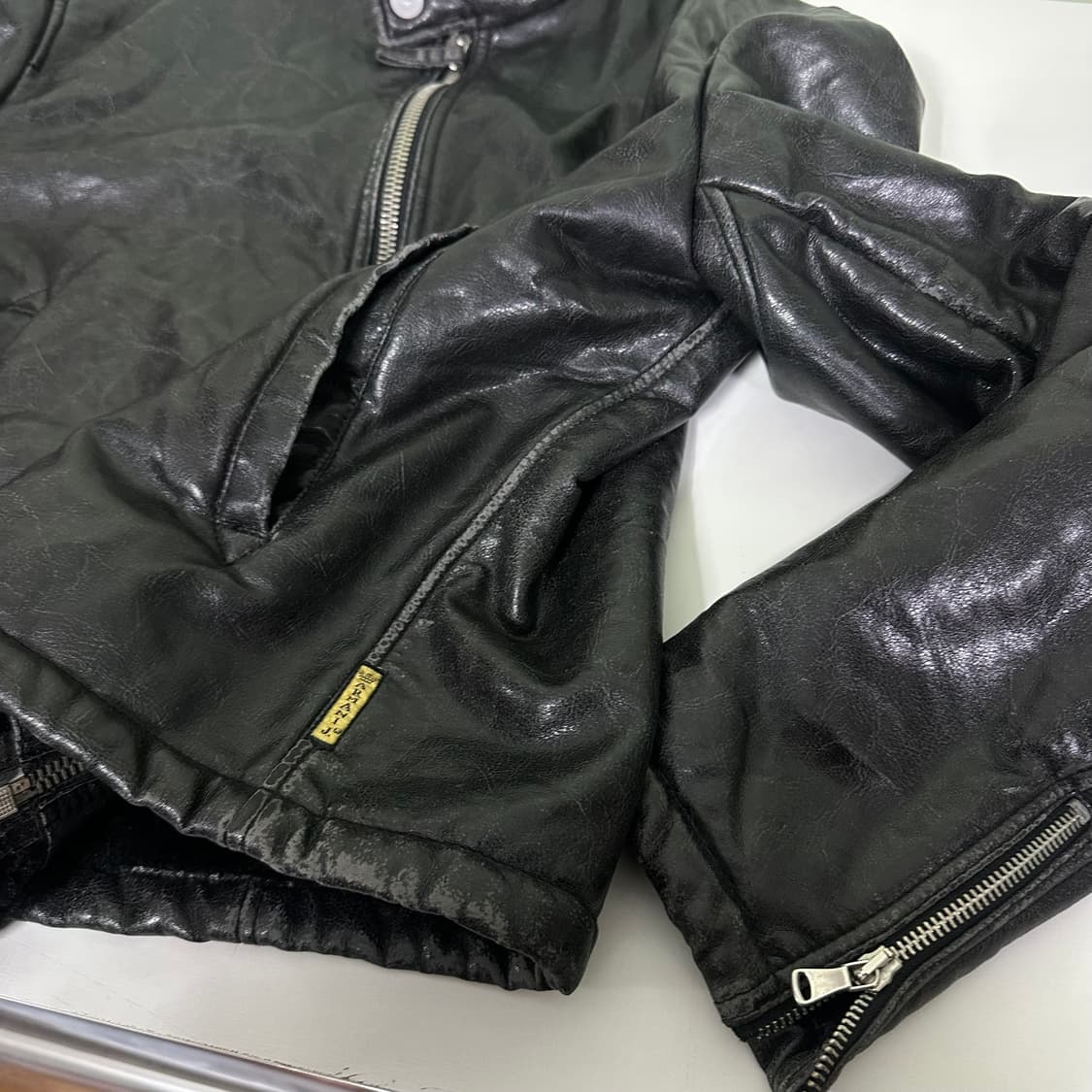 95 알마니진스 블랙 빈티지워시드 가죽자켓 상품이미지2