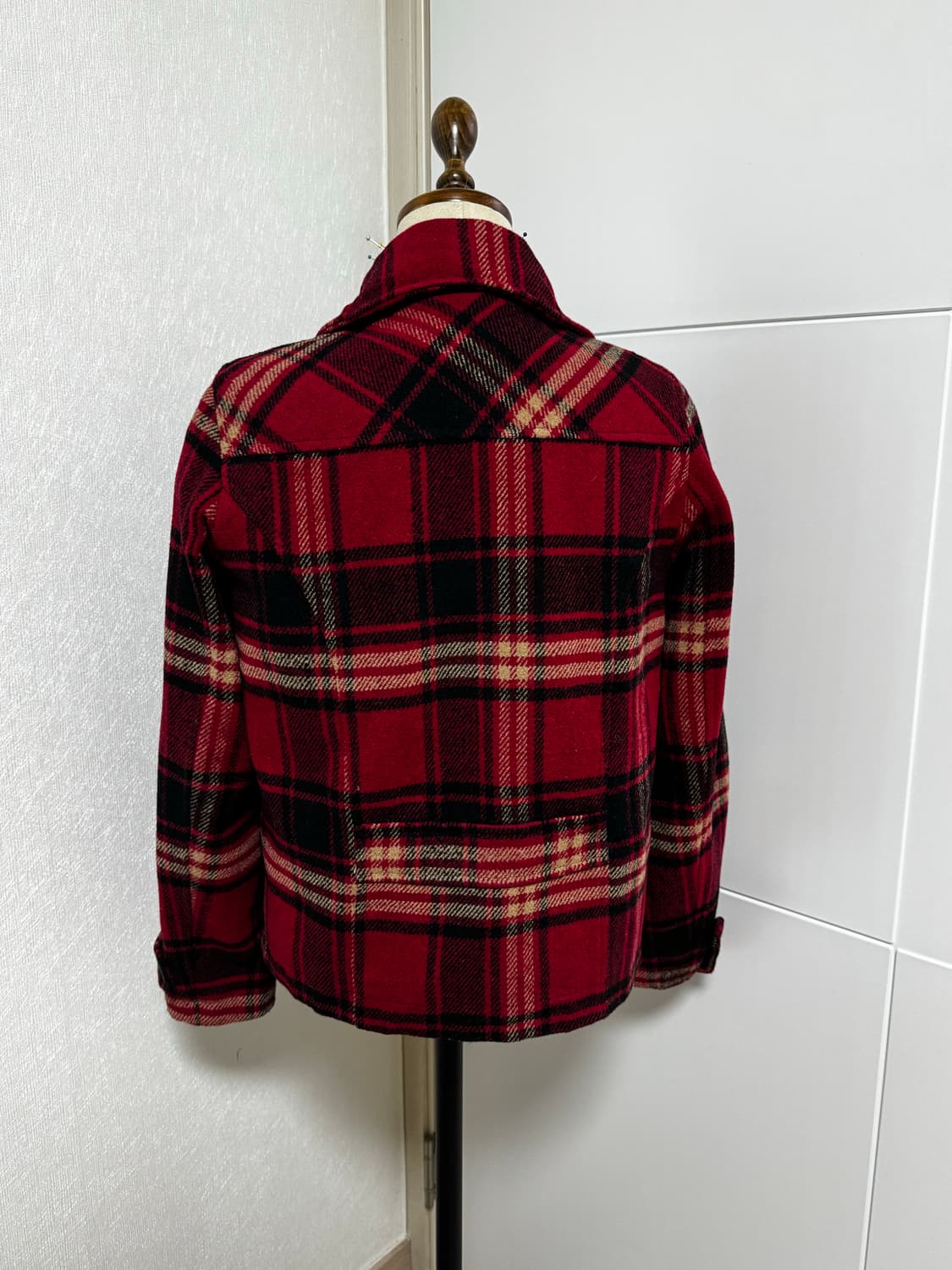 레드 체크 코트 캐캐체 아무깔 숏코트 상품이미지3