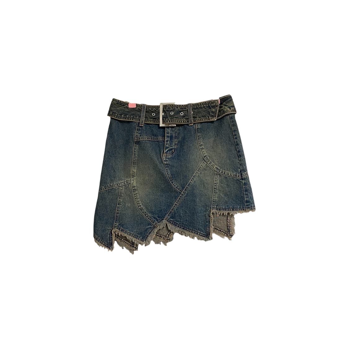 Denim washing belt patchwork skirt 상품이미지1