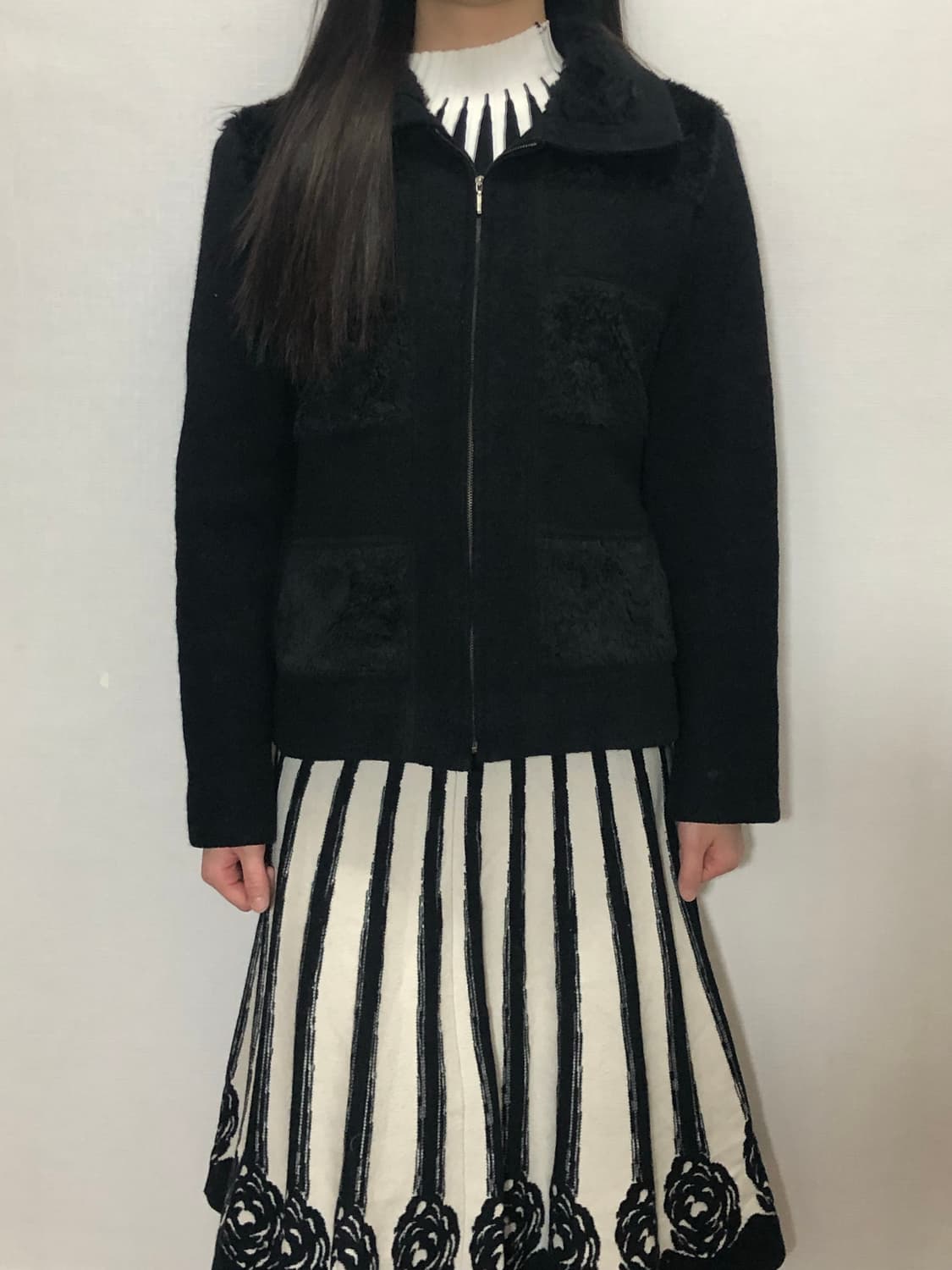 빈티지 블랙 퍼 울 자켓 상품이미지4