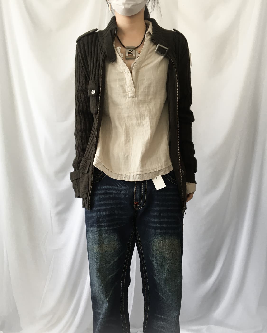 High neck ribbed knit zip up 상품이미지5