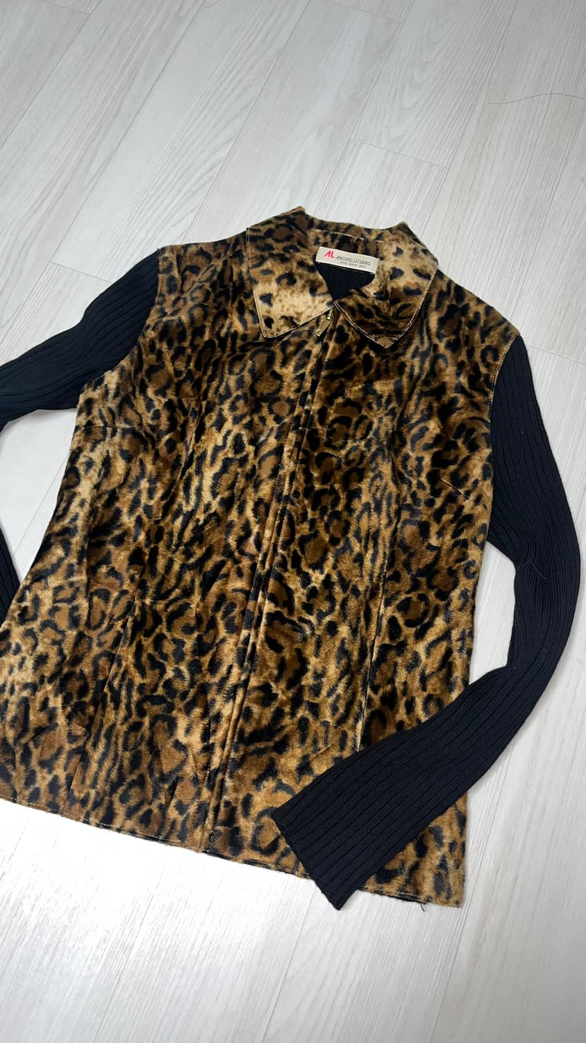 andreluciano 갸루깔 송치 레오파드 니트집업 상품이미지1