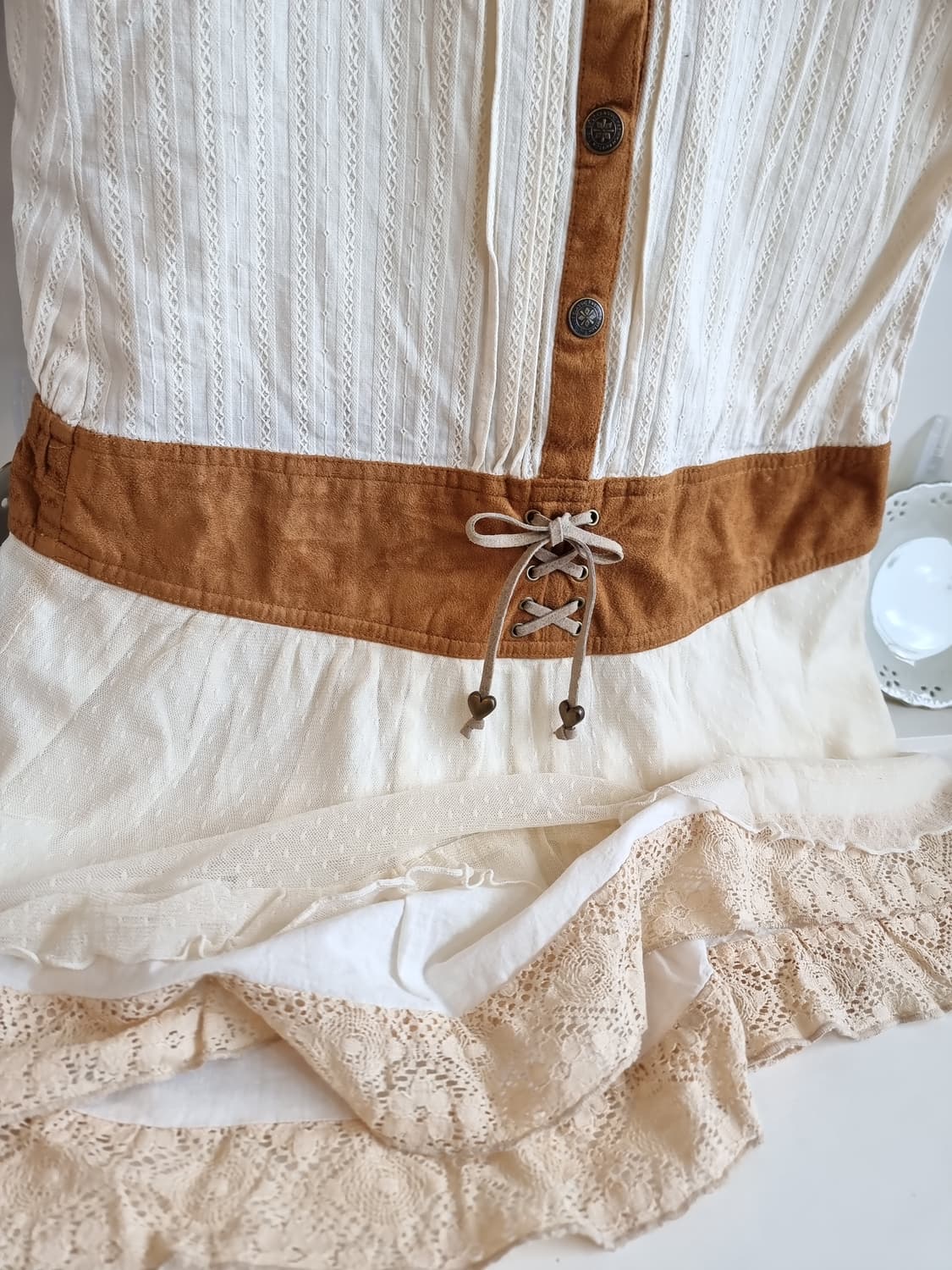 모리걸 크림카멜 레이스 캉캉 원피스 상품이미지2