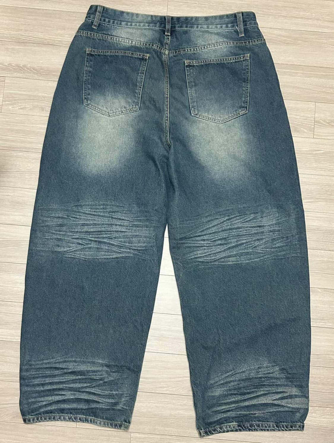 남녀공용 어널레코드 엠보워싱 데님팬츠 그린블루 L 상품이미지2