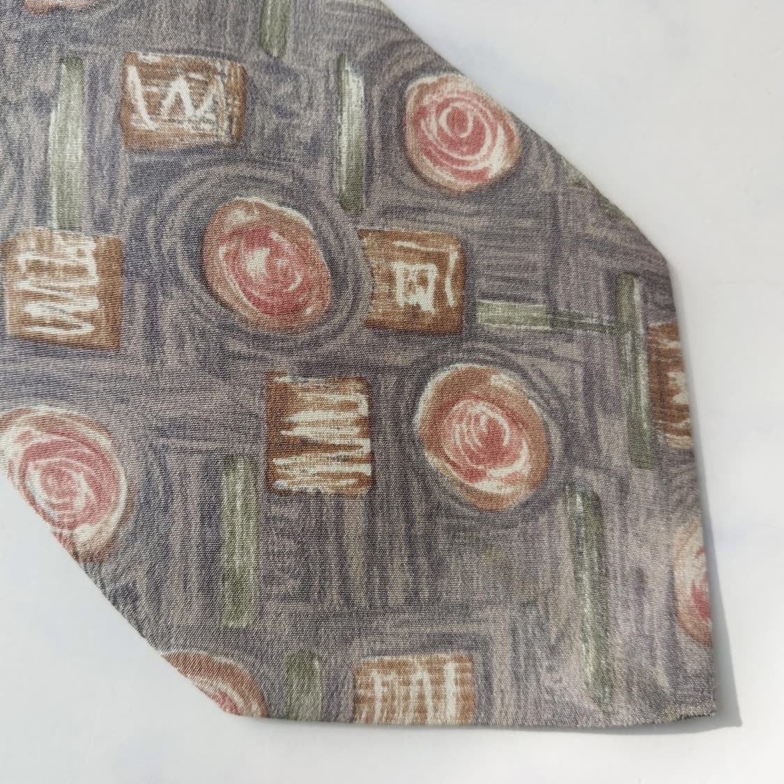 꾸레쥬 넥타이 브라운 그레이 아트 패턴 9.5cm A등급 K1982 상품이미지5