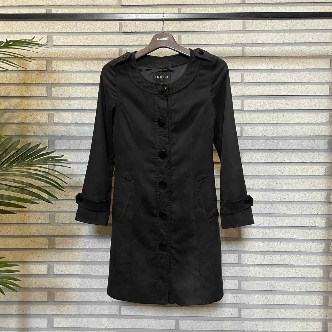 JPN VINTAGE 라운드넥 롱 코트 스웨이드 텍스쳐 견장 디테일 블랙 상품이미지2