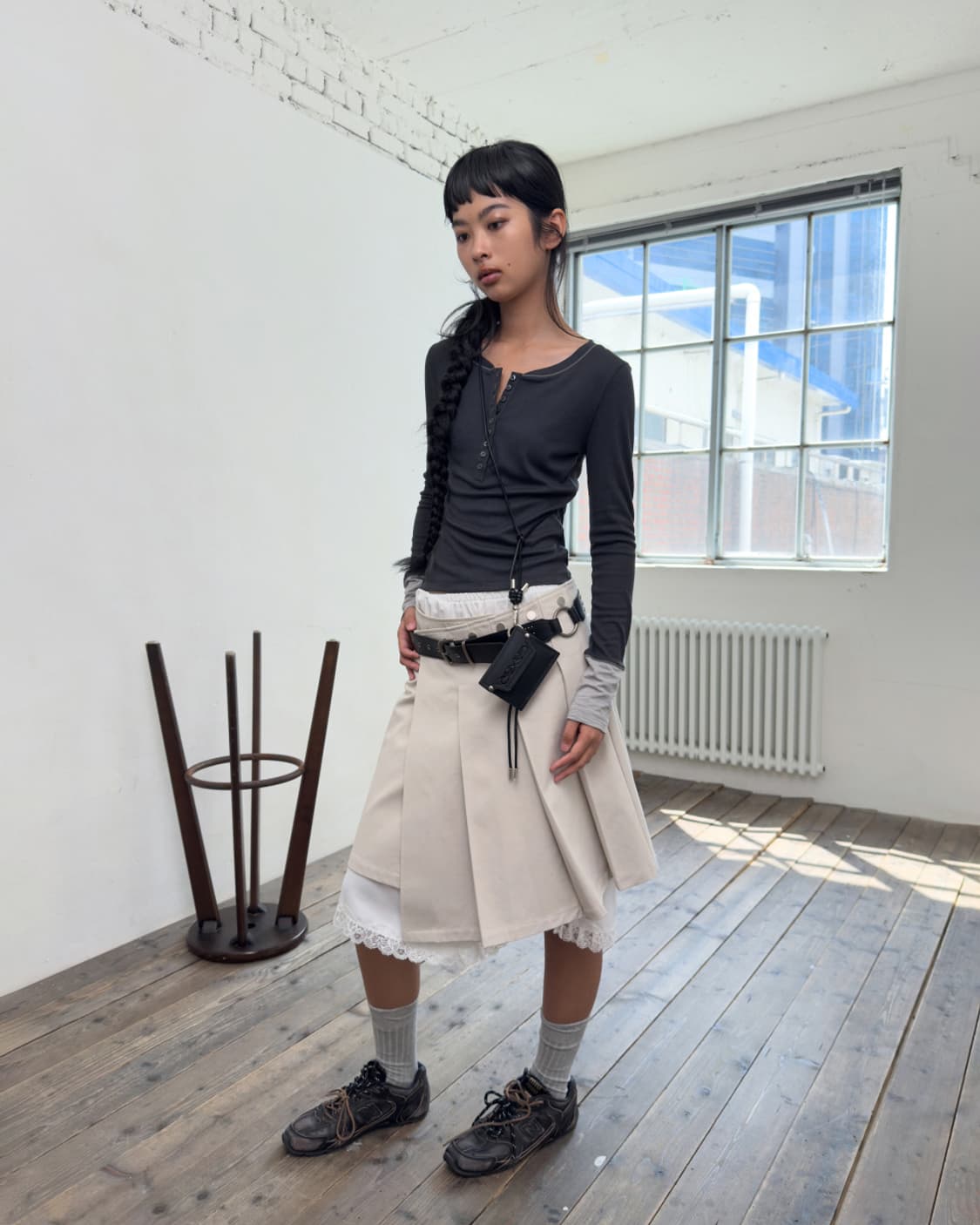 포르테나 스냅 랩 플리츠 스커트 (새상품) 상품이미지6