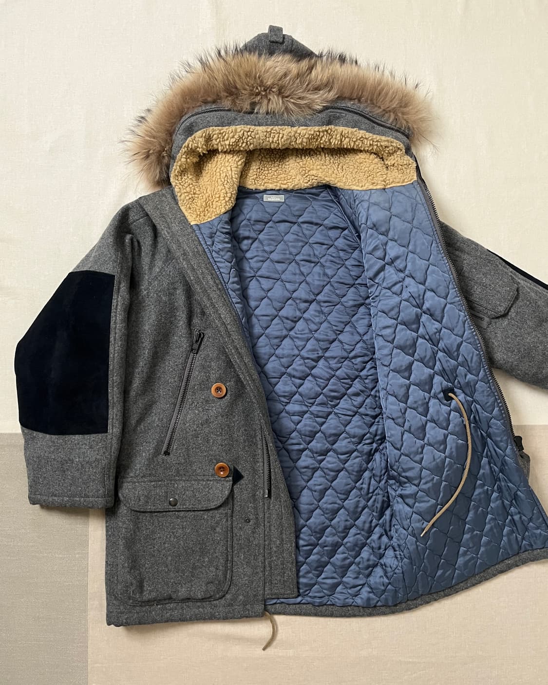 Kolor 멜튼 울 퀄팅 후드 파카 컬러 라쿤퍼 상품이미지3