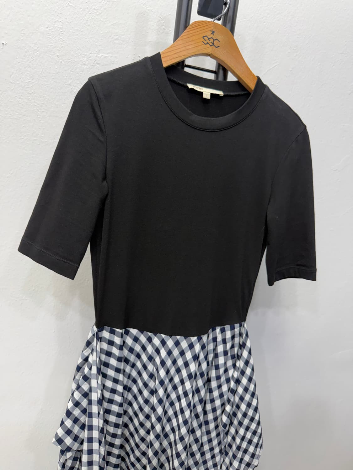 정품) 마쥬 블랙 체크 믹스 원피스 1 상품이미지2