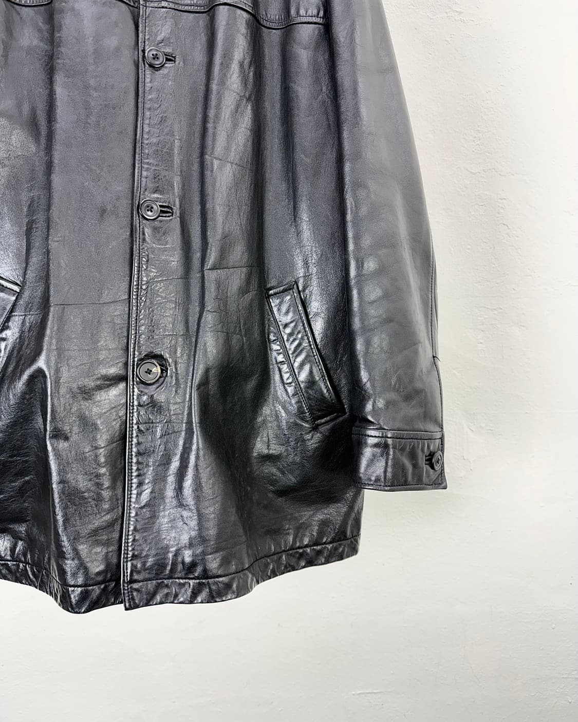 갭 90s 제뉴윈 블랙 느와르 카코트 레더 자켓 상품이미지5