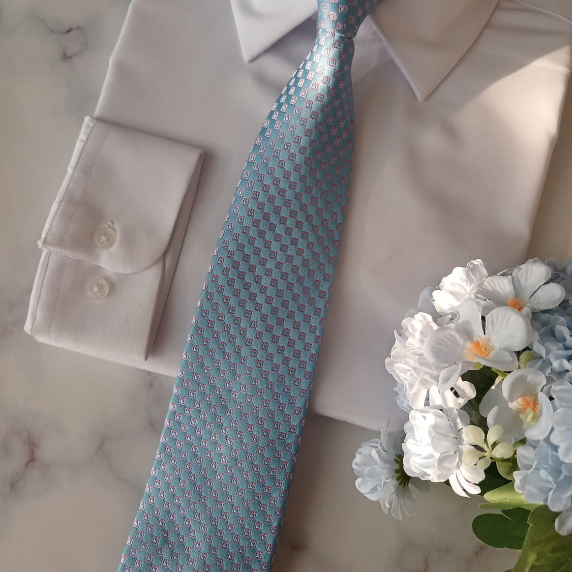 카운테스 마라 실크 스카이블루 패턴 넥타이 8.7cm 새제품 A19118 상품이미지5