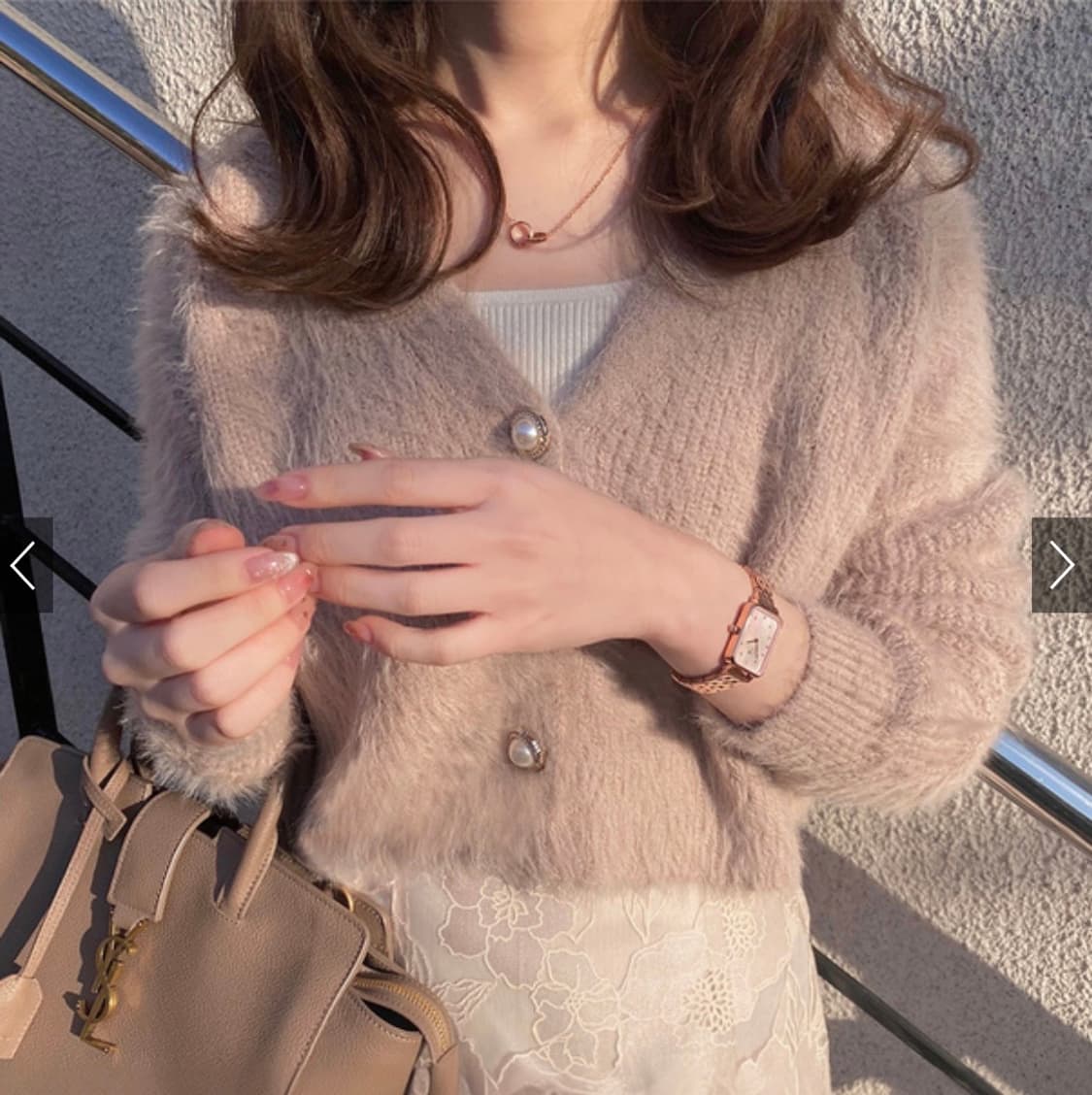 grl 그레일 크롭 비쥬 샤기 니트 가디건 /스나계양지뢰양산향히메카지 상품이미지1