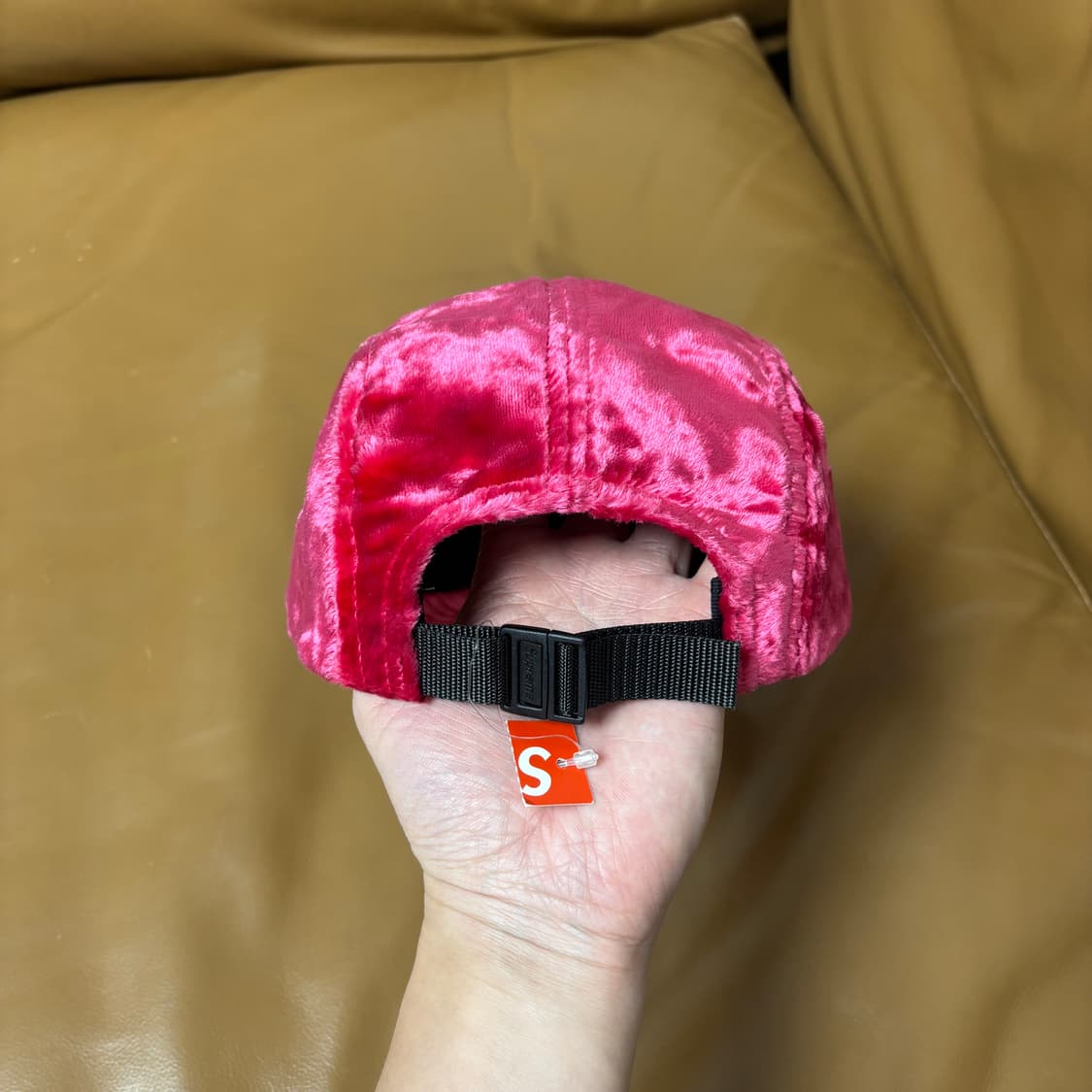 슈프림 캠프캡 모자 박스로고 크러쉬 벨벳 핑크 상품이미지7
