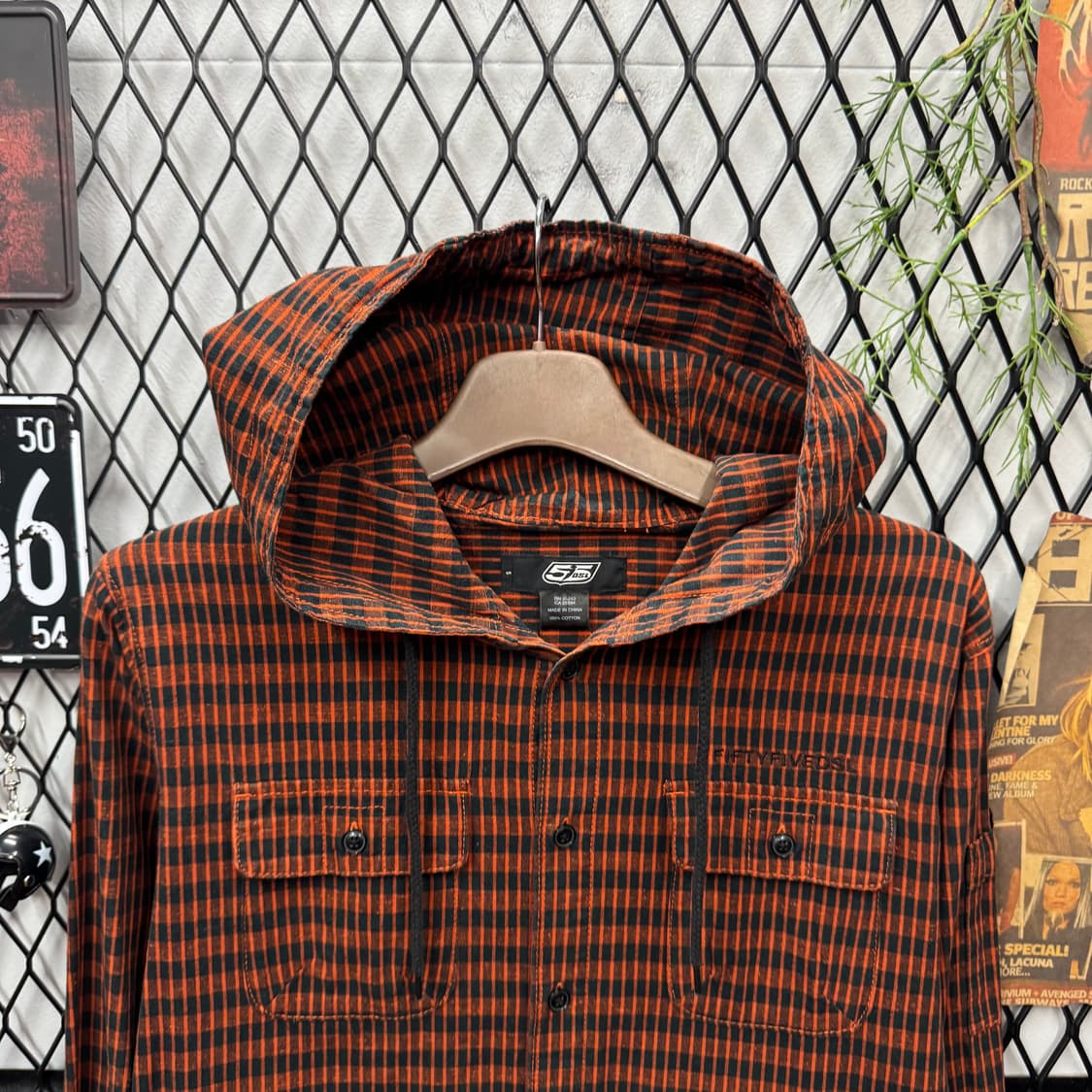 디젤 55dsl 체크 후드 워크 셔츠 전면 투포켓 포인트 브라운 상품이미지3