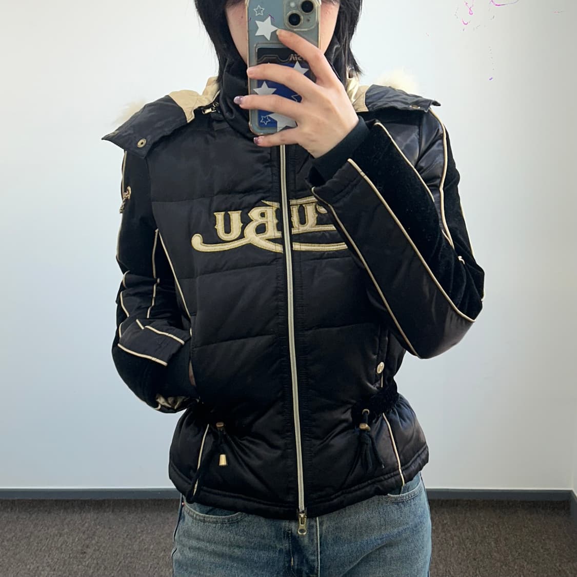 FUBU 골드로고 벨벳포인트 퍼 후드 패딩 상품이미지2
