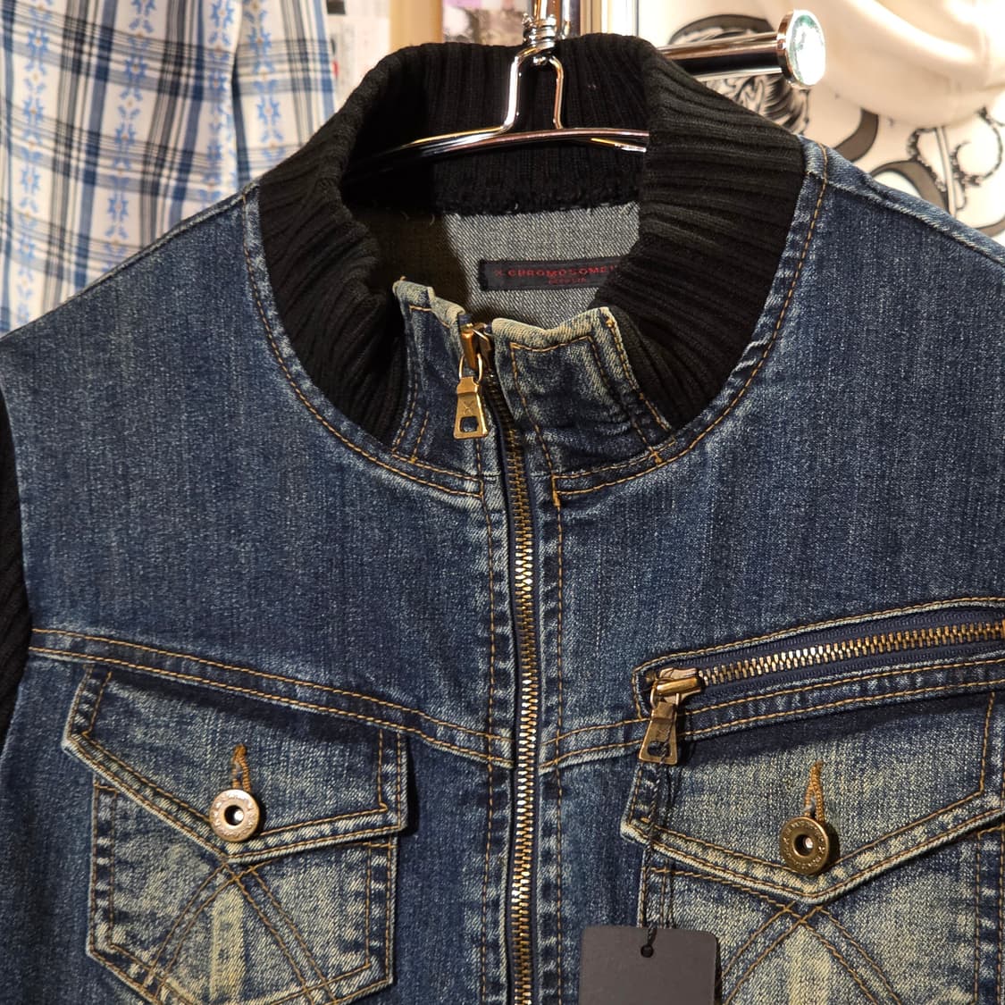 빈티지 니트 배색 데님 자켓 상품이미지2