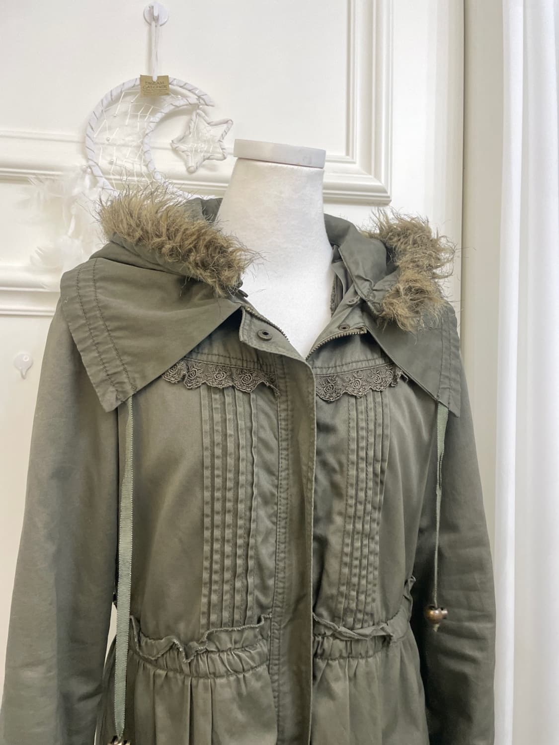 AXES FEMME khaki lace point fur hoodie 상품이미지6