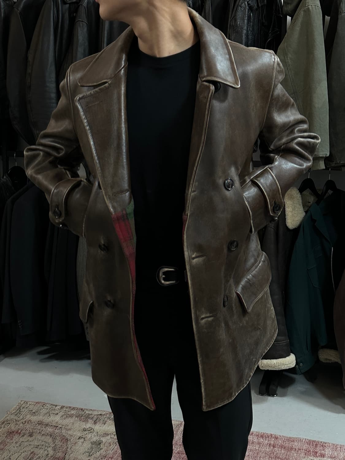 90's 빈티지 폴로 레더 카코트 폴로 블루택 레더자켓 상품이미지3