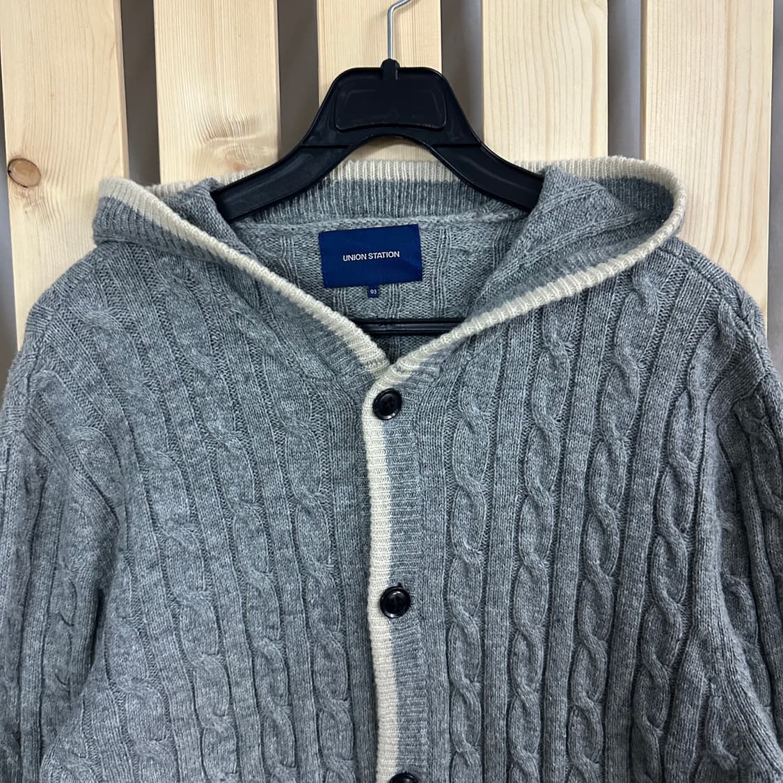 (S) 유니온 스테이션 그레이 후드 케이블 니트 가디건 상품이미지3
