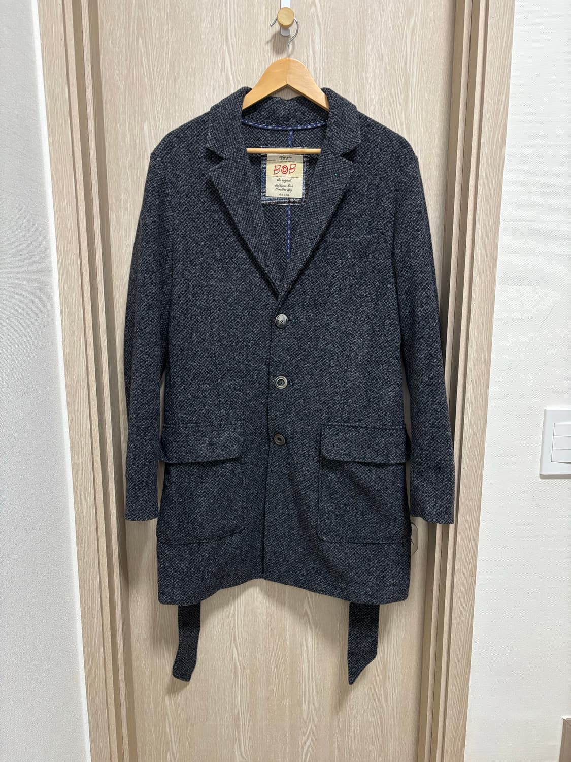 이태리 BOB 트위드 벨티드 코트100/그레이 상품이미지2