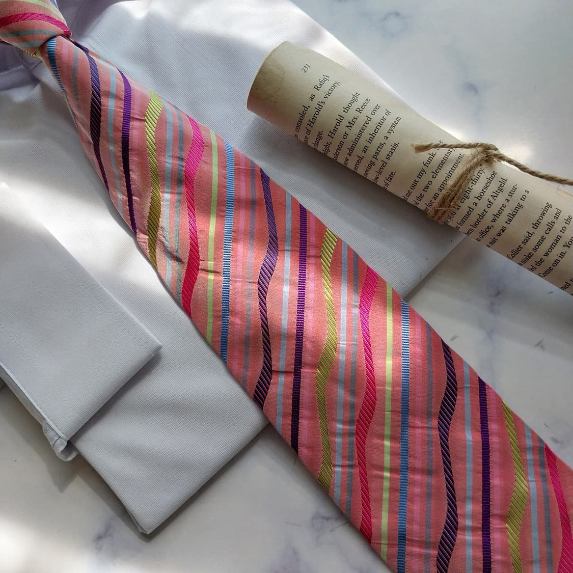 미쏘니 핑크 멀티 스트라이프 넥타이 9.1cm S~A+등급 K2540 상품이미지6