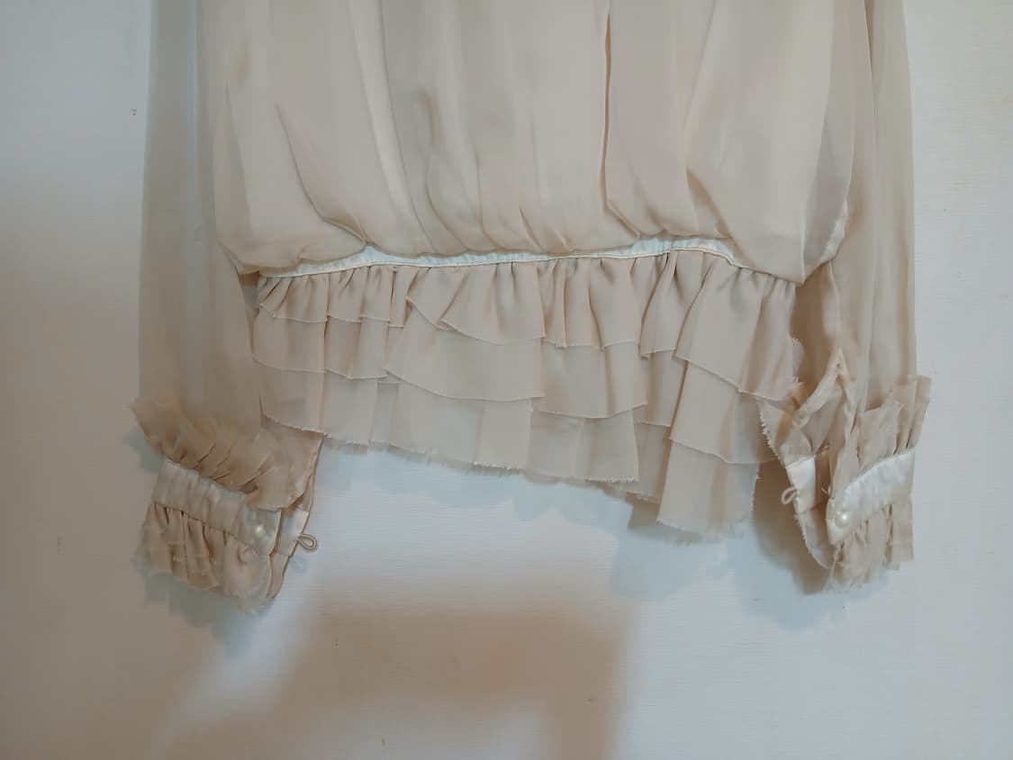 고급 프릴 시스루 아이보리 쉬폰 블라우스 셔츠 홀복 드라이 상태 상품이미지5