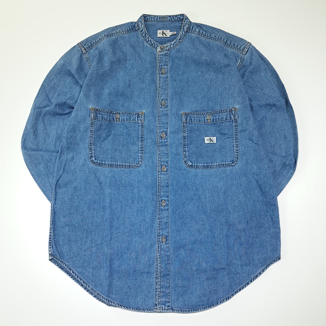 CL891 M 캘빈클라인 90s 홍콩판 차이나칼라 데님 셔츠 남방 상품이미지1